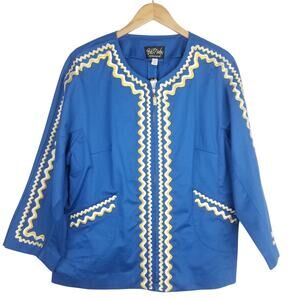 New! Bob Mackie | Blue Zip Up Jacket Yellow Detail Wearble Art